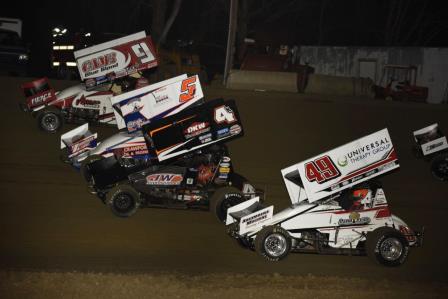 The 4-wide Salute saw Josh inside of Lynton Jeffrey (4K), Jeremy Schultz (5J) and eventual winner Paul Nienhiser (9) (Mark Funderburk Racing Photo)