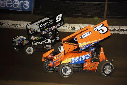 Brad dices it up with Daryn Pittman in Jacksonville (Mark Funderburk Racing Photos)