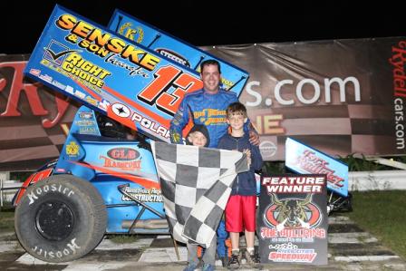 Mark in Victory Lane the 116th time at River Cities (Mike Spieker Photo)