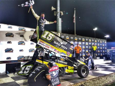 Donny Schatz celebrates his wild win at Knoxville (Studio 92 Photography)