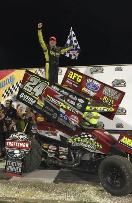 TMAC celebrates his win with the World of Outlaws at Knoxville 