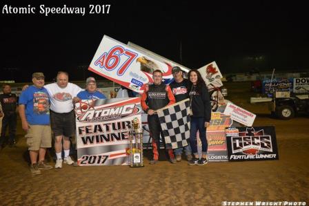 Brandon and the team in Victory Lane at Atomic (Stephen Wright/Atomic Speedway Photo) 
