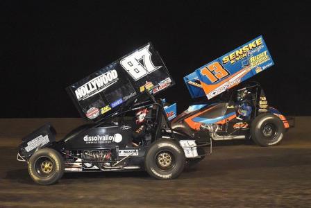 Mark races with Aaron Reutzel (87) at Jackson (Jeff Bylsma Photo)