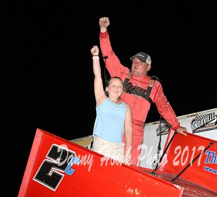 Wayne celebrates his win with a wing dance with Paige (Danny Howk Photo)  