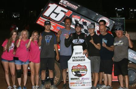 Sam struck twice during Speedweek.  This win was at Lawton Speedway (Mike Howard/ASCS Photo) 