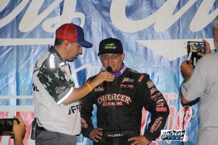 Joey Saldana talks with Blake Anderson in Victory Lane at Wayne County (Hutch Xtreme Photo)