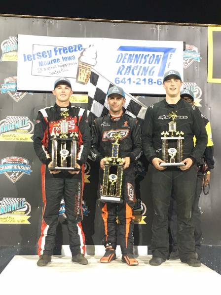 The three winners at Knoxville Saturday were Jamie Ball (360), Ian Madsen (410) and Evan Epperson (305) (Knoxville Raceway Photo)