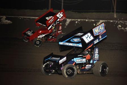 Jerrod battles with Zach Daum at Macon (Mark Funderburk Racing Photo)