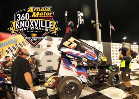 Jamie Ball celebrates his win on night #1 of the 26th Knoxville 360 Nationals (Bing Bang Media Photo)