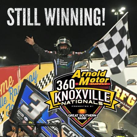 Sammy Swindell celebrates his win at the 360 Nationals on Saturday (Joanne Cram Photo)