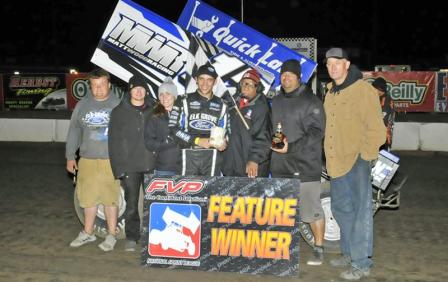 Bryan Clauson and the 17w team in Victory Lane at I-80 Speedway (Rob Kocak Photo)