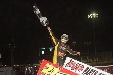 Brian Brown in Victory Lane at Huset's Speedway (Rob Kocak Photo)