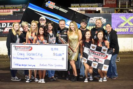 The TKS Motorports team celebrates their $10,000 win Friday at Badlands (Jeff Bylsma Photo)