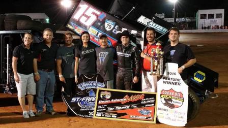 Sam in Victory Lane at St. Francois County Raceway (Terry Ford/ASCS Photo)