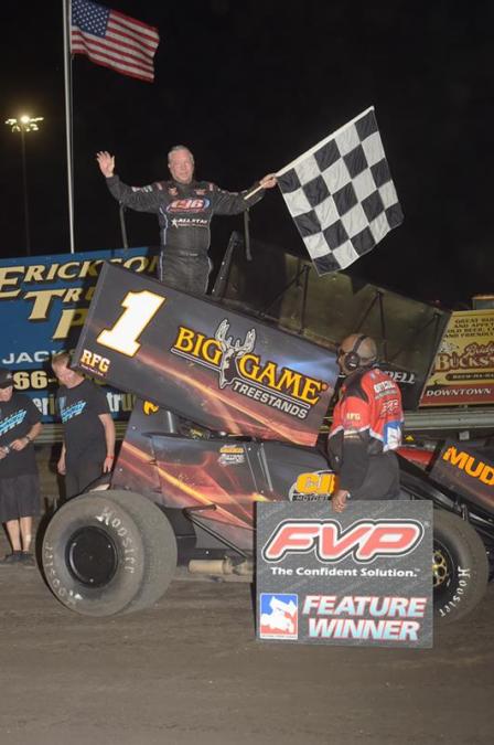 Sammy Swindell celebrates his $25,000 at Jackson (Rob Kocak Photo)