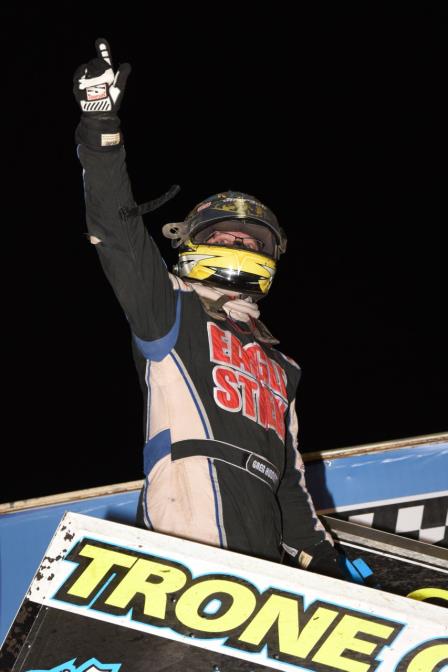 Greg Hodnett celebrates his win on Night #2 of the Knoxville 360 Nationals presented by Great Southern Bank (Paul Arch Photo)