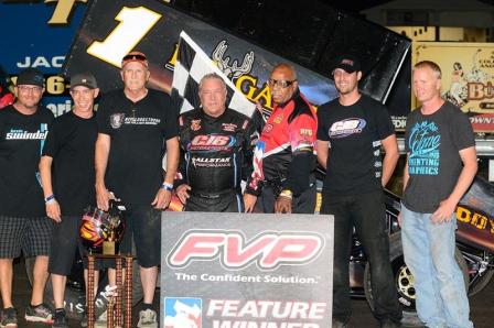 ammy Swindell in Victory Lane Friday night at the Jackson Nationals (Doug Johnson Photo)