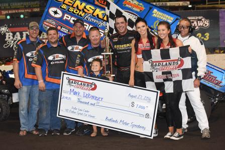 Mark and the team in Victory Lane at Badlands for win #66 (Jeff Bylsma Photo)