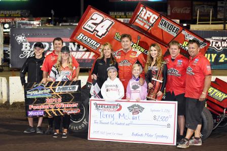 TMAC and the team celebrate in Victory Lane at Badlands (Jeff Bylsma Photo)