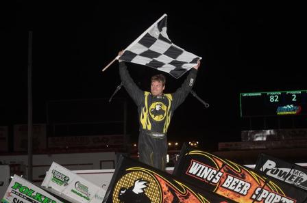 Dusty Zomer celebrates at Husets Speedway (Rob Kocak Photo)