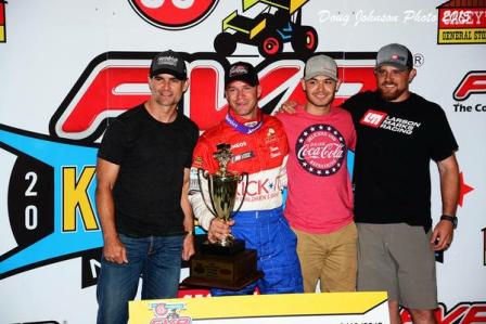 Shane Stewart in Victory Lane on Wednesday of the Knoxville Nationals (Doug Johnson Photo)