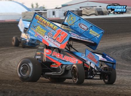 Mark made a charge with the World of Outlaws at River Cities  (Mike Spieker – Speedway Photo)
