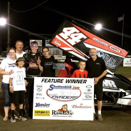 2016 Sprint Invaders champion Chris Martin celebrates one of his wins last season