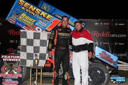 Mark in Victory Lane for the 129th time at River Cities (Mike Spieker – Speedway Photo)