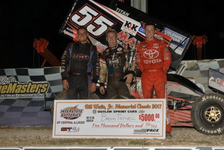 Brooke Tatnell won the Bill Waite Jr. Memorial over Brad Loyet (L) and Spencer Bayston (R) (Mark Funderburk Racing Photo)