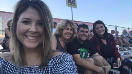 One month down of college, a lot of months to go!  (Left to Right) Me, my mom, my brother, and my best friend taking in Friday night's WoO action at Eldora Speedway.  