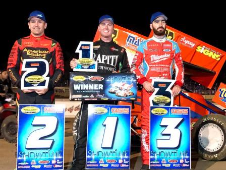 Matt Egel took his second career WSS win over Kerry Madsen and James McFadden at Avalon Raceway December 30 (WSS Photo)