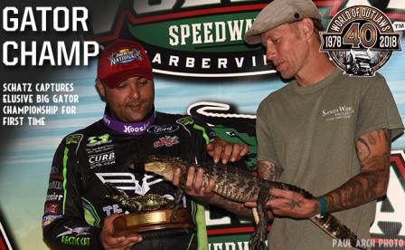 Donny Schatz got up close and personal with a couple of gators Sunday at Volusia (Paul Arch Photo)