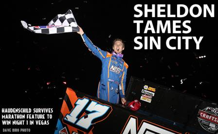 Sheldon Haudenschild took Night 1 at Las Vegas Wednesday.  It was his second WoO win of the season and his career (DB3 Imaging)