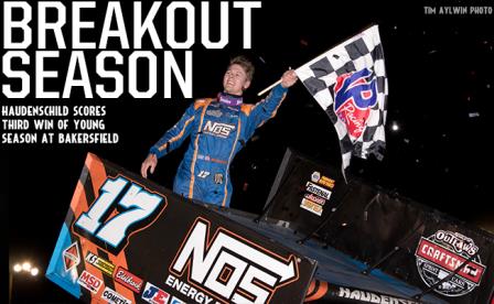 Sheldon Haudenschild picked up his third win of the season with the WoO at Bakersfield Saturday (Tim Aylwin Photo for WoO)