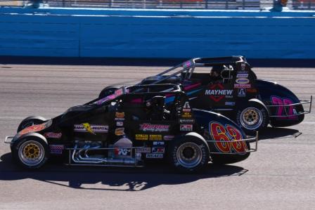 #63 Kody Swanson and eventual winner #22 Bobby Santos battle for the lead during Saturday's "Phoenix Copper Cup" at ISM Raceway (Al Steinberg Photo)