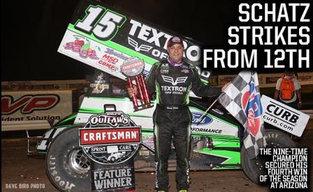 Donny Schatz charged from 12th to win Saturday at Arizona Speedway (Dave Biro - DB3 Imaging)