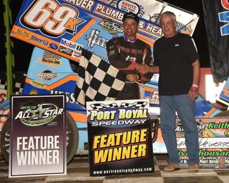 Lance Dewease [left] with Keith Kauffman [right] in Port Royal Speedway victory lane (Paul Arch Photo) 