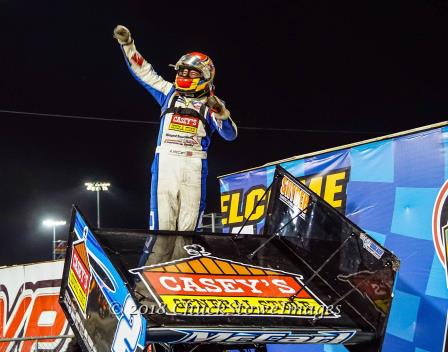 Austin McCarl celebrates his first win at Knoxville Saturday (Chuck Stowe Images)