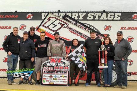 Sam won with the NRA Sprint Invaders Saturday at Eldora (Mike Campbell Photo)