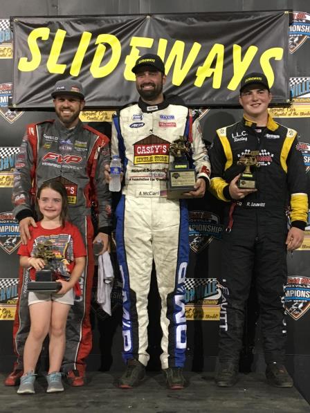 Winners at Knoxville Saturday were Brian Brown (360), Austin McCarl (410) and Ryan Leavitt (305) (Knoxville Raceway Photo)