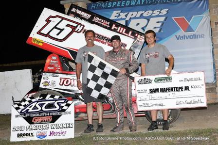 Sam Hafertepe Jr. won at RPM Speedway with ASCS Gulf South (Ron Skinner Photo)