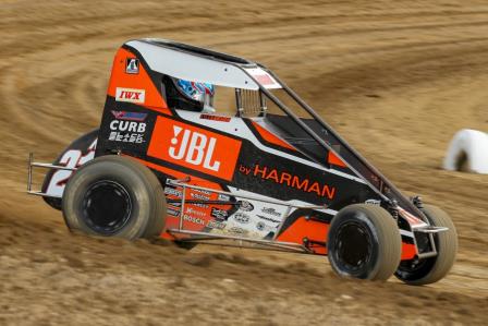 Kyle Larson took Tuesday's Indiana Midget Week Opener at Montpelier (Rich Forman Photo)
