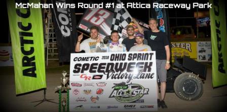 Paul McMahan won the Ohio Speedweek opener at Attica Friday (Vince Vellella Photo)
