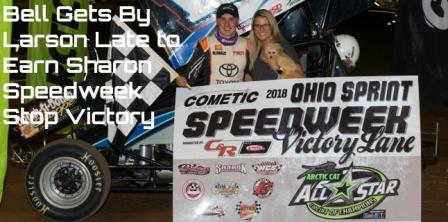 Christopher Bell passed Kyle Larson late to win the Ohio Speedweek stop at Sharon Tuesday (Vince Vellella Photo)