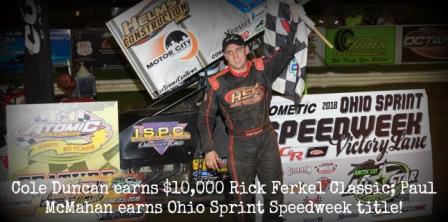 Cole Duncan won the Ohio Speedweek finale at Atomic Saturday (Vince Vellella Photo)