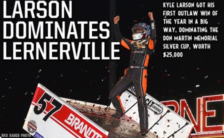 Kyle Larson captured the $25,000 Silver Cup at Lernerville Tuesday (Rick Rarer Photo)