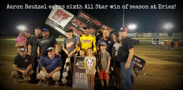 Aaron Reutzel Passes Cole Duncan Late for All Star Victory at Eriez Speedway