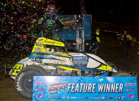 Brady Bacon picked up the opening night victory of NOS Energy "Indiana Sprint Week" Friday night at Plymouth Speedway. (Ryan Sellers Photo)