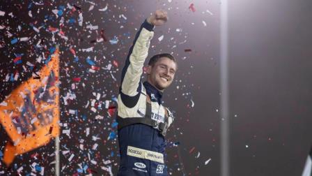 Logan Seavey celebrates his first career Ocala Speedway USAC AMSOIL Sprint Car National Championship feature win on Thursday night. (Dave Olson Photo) (Video Highlights from FloRacing.com)