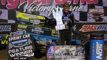Briggs Danner rode the rim of Indiana’s Lawrenceburg Speedway to perfection during Saturday night’s third annual Justin Owen Memorial Presented by Tempstar. (Rich Forman Photo) (Video Highlights from FloRacing.com)